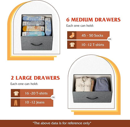 WLIVE 8 Drawer Dresser for Bedroom, Fabric Dresser with Large Storage Drawer Unit for Entryway, Chest of Drawers for Living Room, Dark Grey