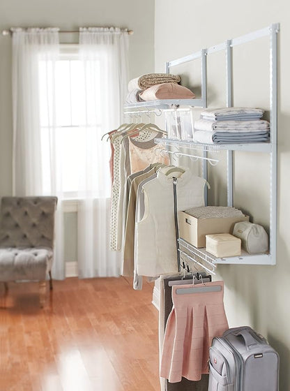 Rubbermaid FastTrack FreeSlide Expandable Closet Organizer, 4 to 8 foot, White, for Clothes/Shoes/Hats