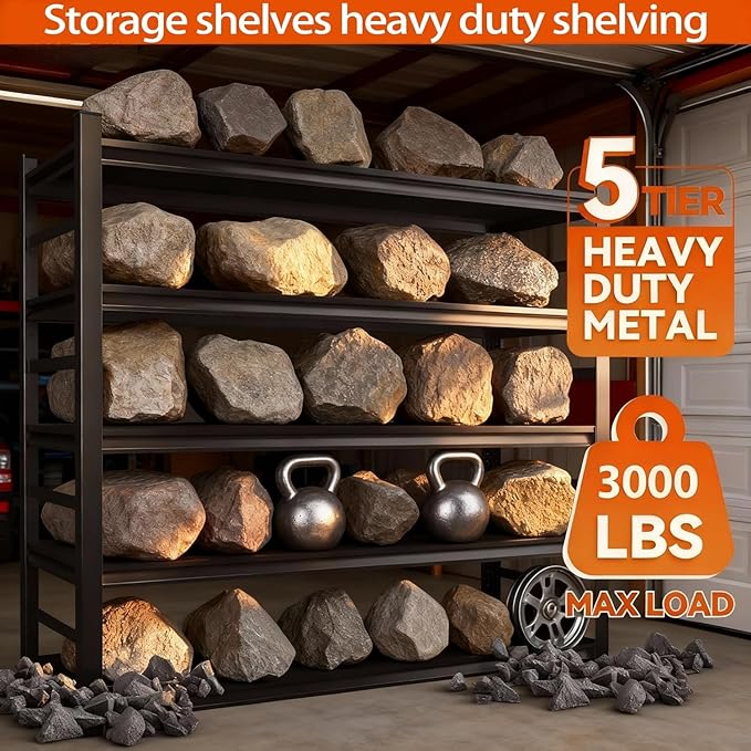 Metal Garage Shelving Unit, Heavy Duty Adjustable Storage Shelves, Steel Shelving, 3000 lbs Capacity, Industrial Shelves for Heavy Tools and Equipment, 5Tier-47.2" Wx 23.6" Dx 87.9" H