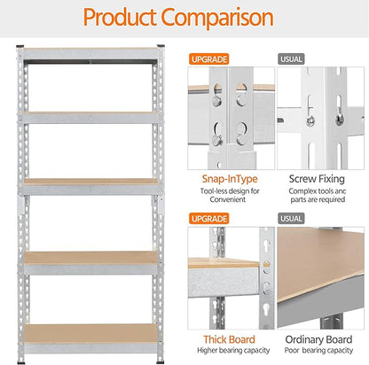 Topeakmart 5-Tier Utility Shelves, Metal Storage Shelves, Adjustable Shelving Units, Boltless Assembly, Garage Shelves Shed Shelving for Warehouse Garage Shed Basement- Silver, 27.5 x 12x 60 Inch