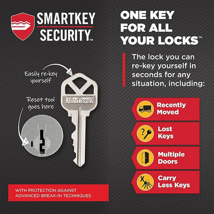 Kwikset Halifax Entry Door Handle with Lock and Key, Secure Keyed Reversible Lever Exterior, For Front Entrance and Bedrooms, Satin Nickel, Pick Resistant Smartkey Rekey Security and Microban