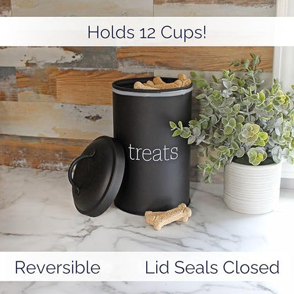 AuldHome Design Enamelware Dog Treat Jar (Black), Large Modern Farmhouse Pet Treats Container
