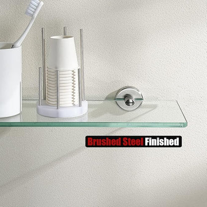 JQK Bathroom Glass Shelf, Tempered Glass Shower Storage 12 by 5 inches, 304 Stainless Steel Brushed Finish Wall Mount, TGS101L12-BN