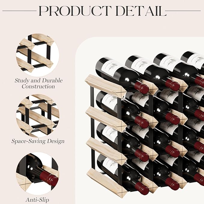 Urban Deco Wooden Wine Rack Countertop- Stylish Wine Racks for Cabinets, Perfect for Organizing and Displaying Your Wine Collection, Sturdy & Space-Saving Wine Storage Solution (16 Bottles)