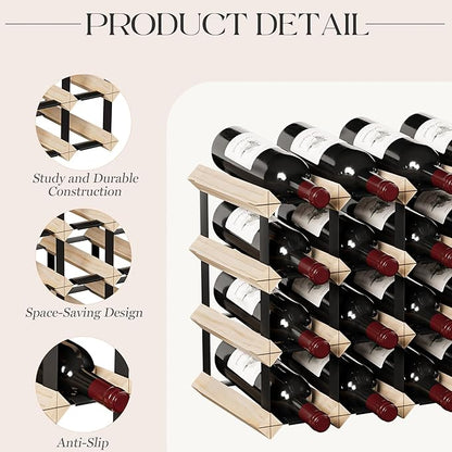 Urban Deco Wooden Wine Rack Countertop- Stylish Wine Racks for Cabinets, Perfect for Organizing and Displaying Your Wine Collection, Sturdy & Space-Saving Wine Storage Solution (16 Bottles)