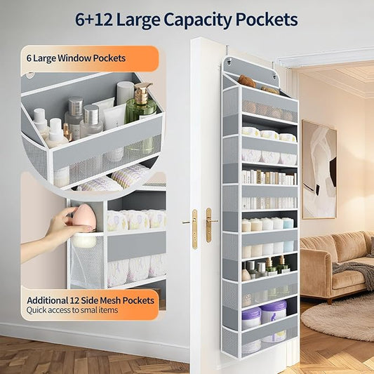 Yecaye Over Door Organizer, 60 lbs Load Capacity, Metal Hanging Storage with 6 Shelves for Toys, Bathroom, Nursery, Dorm Room, Grey