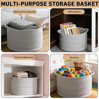 115L Large Blanket Basket,23.6" L x 23.6" W x 15.7" H Rope Woven Baskets with Handles, Toys Storage Bins,Laundry Basket Perfect for Living Room, Nursery,Bedroom,Home Organization,Light Gry