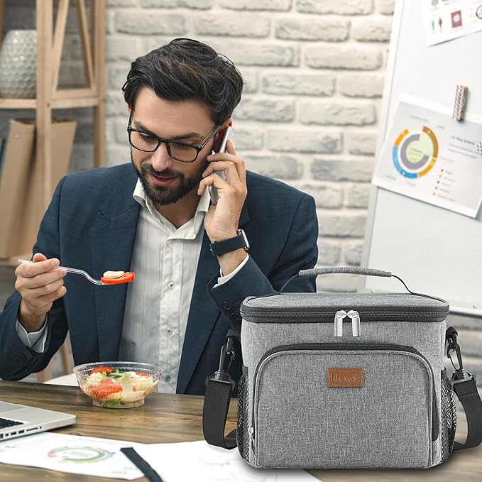 Lifewit Reusable Insulated Lunch Bag, Portable Cooler Freezable Soft Lunchbox Leakproof with Adjustable Shoulder Strap for Men Women Adult for Work Picnic or Travel, 15L 24 Can, Grey
