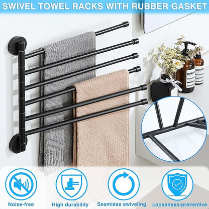 Alise Swivel Towel Rack,Folding 6 Arms Hand Towel Bars Towel Hanger for Bathroom,Wall Mount Drying Racks for Laundry,SUS304 Stainless Steel Swing Out Towel Holder Storage Space Saving,Matte Black