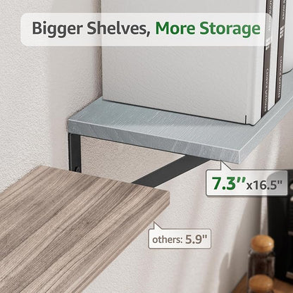 Wall Shelves 7.3" Deep Set of 3, Solid Paulownia Wood Wider Longer Sturdy Easy to Install Wall Mounted Bookshelves Storage Shelves Bathroom Home Office Laundry Room Bedroom Organizer Gray