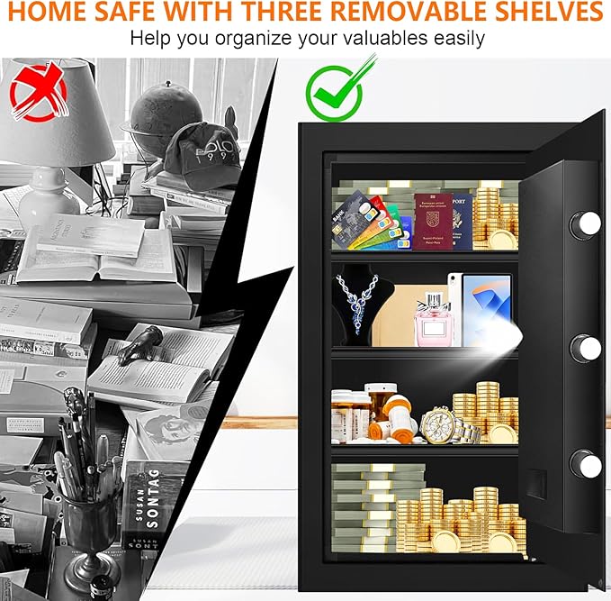 5.2 Cuft Large Safes for Home, Security Fireproof Safe Box with Programmable Keypad, Spare Keys and Removable Shelf, Anti-Theft Digital Home Safes Water and Fire Proof Document Box for Money Valuables