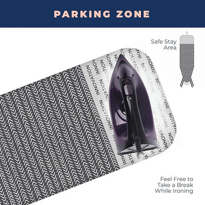 Happhom Ironing Board, Compact and Space Saver Iron Board, Safety Ironing with Park Zone and 4 Layers Extra Thick Cover, Patented Lock System for Foldable Leg, Easy Storage with Smart Hanger (13x43)