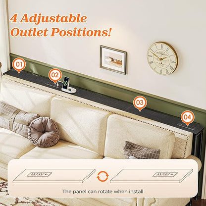 SUPERJARE Sofa Table with 2 Power Outlets and USB-C Ports, 5.9 Inch Narrow Console Table with Storage, Extra-Long, for Entryway Hallway Couch Behind Sofa, Small Spaces (Black, 5.9"D x 86.6"W x 29.7"H)