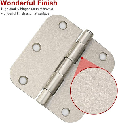 18 Pack Nickel Door Hinges Brushed Nickel 3 1/2 Interior Door Hinges Satin Nickel 3.5 Inch with 5/8” Radius Corners 3 ½"x 3 ½" Silver Hardware Controls JIW