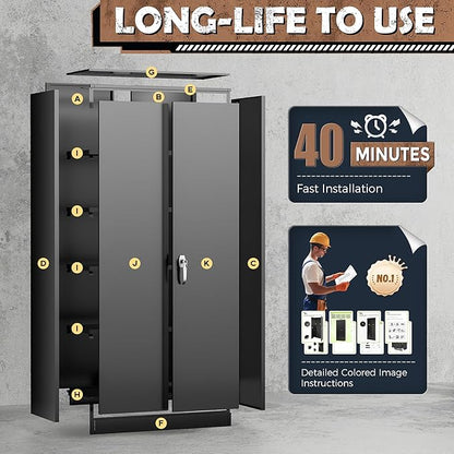 INTERGREAT Metal Storage Cabinet, 72” Storage Cabinet with 2 Doors and 4 Adjustable Shelves for Office, Home, Garage, Pantry (Assembly Required, 18”D, Black)