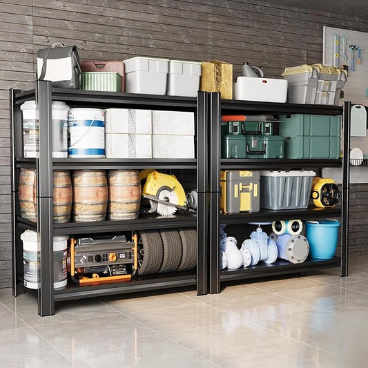 32"W*16"D Garage Storage Shelves, Metal Garage Shelving, Adjustable Steel Storage Rack Shelf, 4-Tier Shelving Unit, Ideal for Garage, Pantry, Basement, Kitchen, Living Room, 63"Hx31.5"Wx15.8"D, Black