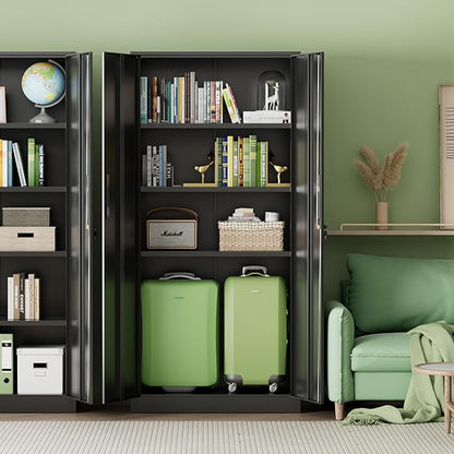 INTERGREAT Metal Storage Cabinet with Lock, 63" H Metal Cabinets Storage with 2 Doors and 4 Adjustable Shelves, Locking Garage Cabinet for Home Office, Kitchen, Bathroom (Black)