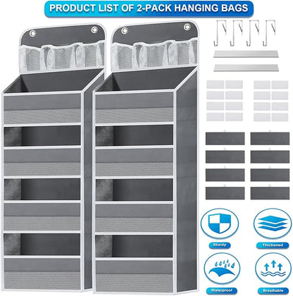 2 Pack Over The Door Organizer, Hanging Storage Organization with Large Capacity Pockets, Swing-Proof Behind Door Storage Shelf for Kicthen Bedroom Nursery Kids Toys Shoes, Grey