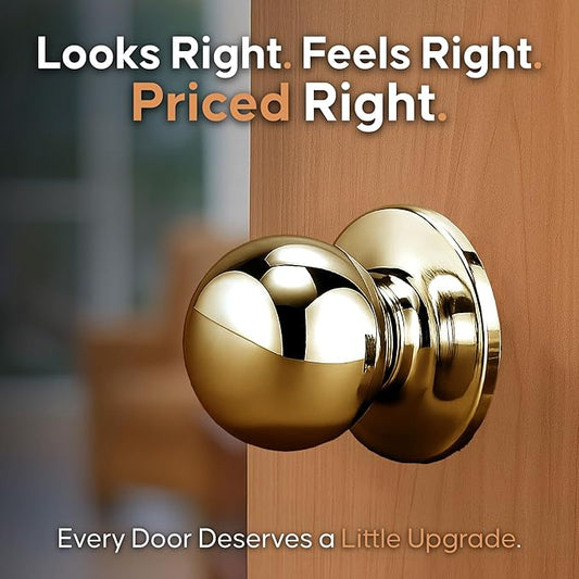 Copper Creek Dummy Interior Door Knob – ANSI Grade-3 Certified, Modern Heavy Duty Handle, Easy Install and Reversible for French Doors & Closets, Non Turning – Polished Brass (1 Pack)
