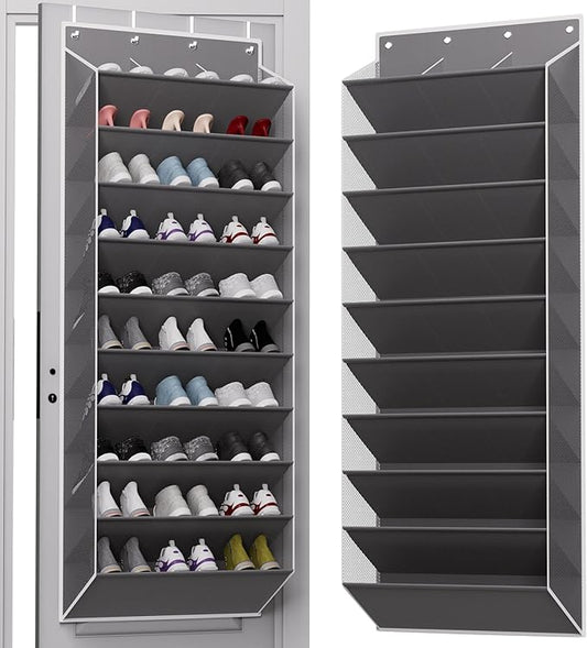 30 Pairs Over The Door Shoe Organizer, 10-Tier Hanging Shoe Rack with Deep Pocket for Closet, Extra Large Shoe Storage Holder for Sneakers, Boots, Heels(Grey)