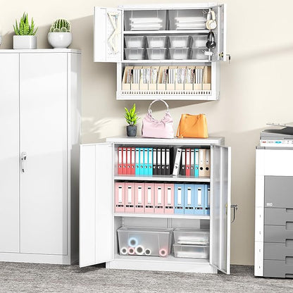 Greenvelly Metal Garage Storage Cabinet, Lockable Metal Cabinets with 2 Doors and Shelves,36”Steel Storage Locking Counter Cabinet for Office,Garage,Kitchen,Home,School(White)