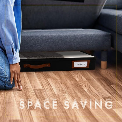 HOMELUX THEORY 2pc Low Profile Under Bed Storage Containers, Thin Under Couch Storage Organizer with Bins & Lids, Underbed Storage Box Ideal for Seasonal Clothes, Blankets, Fabric & Shoes (Black)