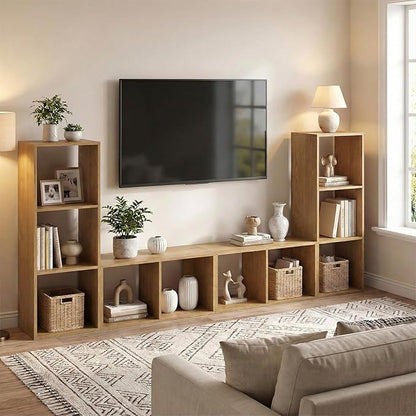 Giantex 3-Cube Bookcase, Cubby Bookshelf w/Back Guardrail & Anti-Tipping Kits, 4-Tier Freestanding Storage Organizer with Shelves, Open Back Display Rack for Living Room, Bedroom, Study