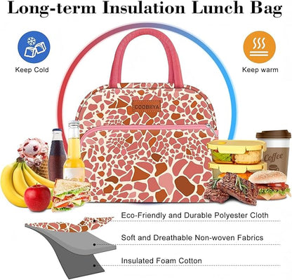 Coobiiya Lunch Bag Women, Lunch Box for Women Adult Men, Small Leakproof Cute Lunch Tote Large Capacity Reusable Insulated Cooler Lunch Container for Work/Office/Picnic/Travel-Pink Leopard
