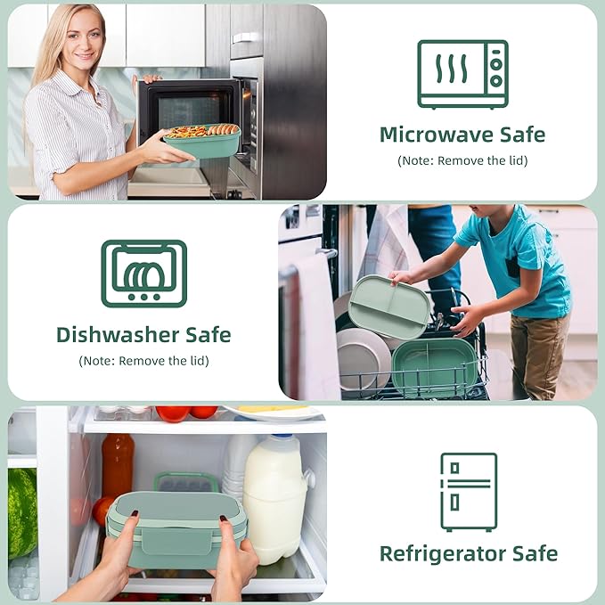 Leakproof Lunch Box, Drop-Proof Bento Box for Kids & Adults, BPA-Free Lunch Containers with Sleek Handles & Utensils, Microwave & Dishwasher Safe (Green)