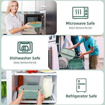 Leakproof Lunch Box, Drop-Proof Bento Box for Kids & Adults, BPA-Free Lunch Containers with Sleek Handles & Utensils, Microwave & Dishwasher Safe (Green)