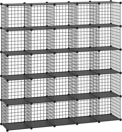 HUBSON Wire Cube Storage Organizer, Book/Toy/Craft/Potted Plants and petCloset Organizers and Storage Shelves, 25-Cube Freely Combinable Metal Grids Storage Shelf,Black Plus Iron