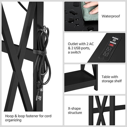 Yaheetech 2 Pack Narrow Console Table with Power Outlets, 40 Inches Entryway Table, Wood Sofa Table with Storage Shelves, Side Table, Display Table, for Hallway, Bedroom, Living Room, Foyer, Black