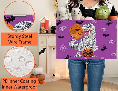 Large Halloween Themed Candy Gift Boo Basket for Kids Baby Personalized Adults Storage Bin Fall Decor(Purple Dinosaur)