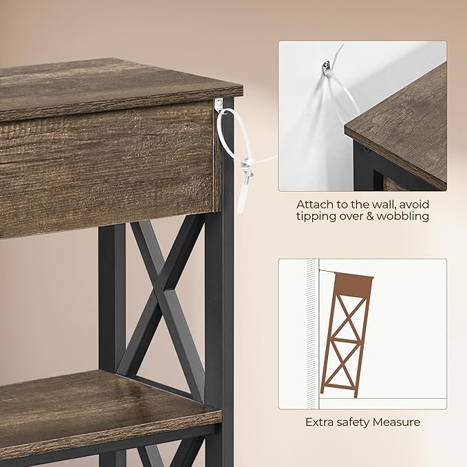 Yaheetech Console Table with Drawer and 2 Open Storage Shelves, Sofa Table for Living Room, 3-Tier Narrow Entryway Table, X-Shaped Design, Taupe Wood