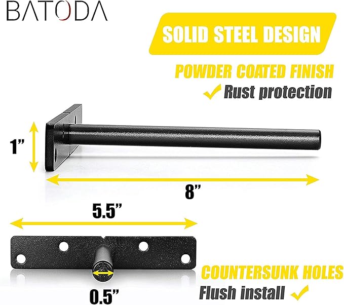 BATODA - 8" Floating Shelf Bracket Heavy Duty (6 pcs) –Solid Steel Blind Shelf Supports - Hidden Brackets for Floating Wood Shelves - Blind Shelf Support - Shelving Mounting Hardware Included (Pack 6)