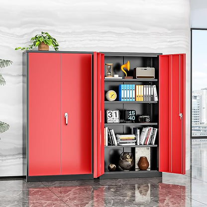 INTERGREAT Metal Storage Cabinet, 72” H Storage Cabinet with 2 Doors and 4 Adjustable Shelves for Office, Home, Garage, Pantry (Assembly Required, Black Red)