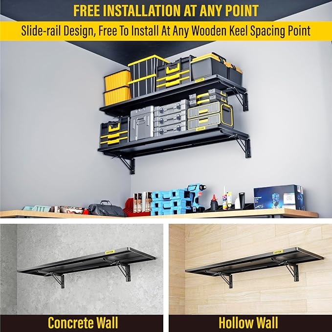 1.2x3ft Adjustable Rail Type Folding Storage Rack Shelf, Suitable for Garage, Storage Room, Kitchens Wall Shelf,Garage Storage Rack Floating Shelves,Folding Panels (1pcs-Black)