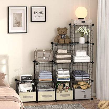 ZENY Cube Storage 12-Cube Metal Wire Storage Shelves Cube Closet Organizer Storage Bins DIY Storage Grids Modular Wire Cubes Bookshelf Bookcase for Home Office, Black