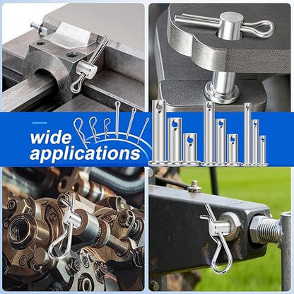 150PCS Premium 304 Stainless Steel Clevis Pins Cotter Pins R Clips Assortment Kit, 15 Sizes Single Hole Flat Head Cotter Clips Fasteners for Trailer Hitch, Automotive, Machinery Use