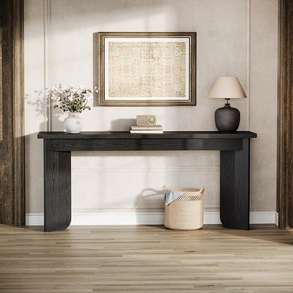 Tribesigns 70.9-Inch Sofa Console Table, Wooden Extra Long Entryway Table with Widened Tabletop, Farmhouse Console Behind Couch with Sturdy Double Pedestal for Hallway, Living Room, Black