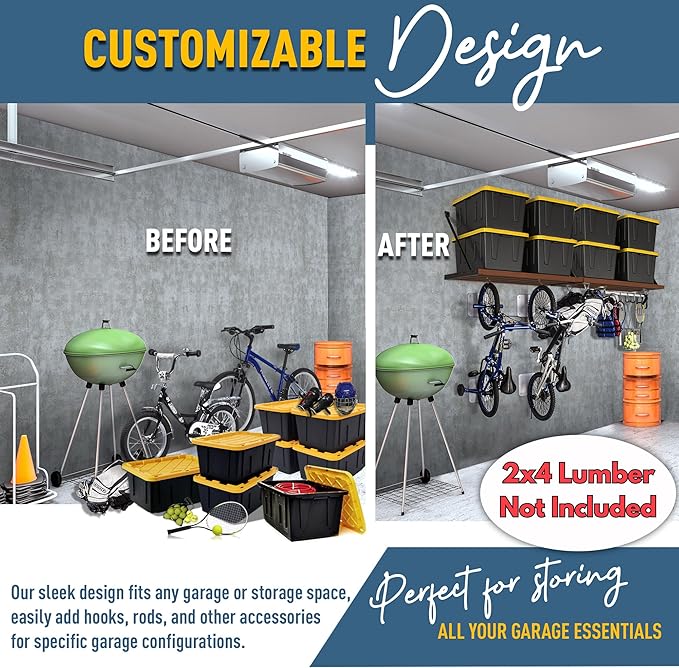 Koova Universal Garage Shelving Kit - Heavy-Duty, Easy Install, Customizable, 600 lbs. Support, Made in USA, Maximize Storage, Reclaim Floor Space