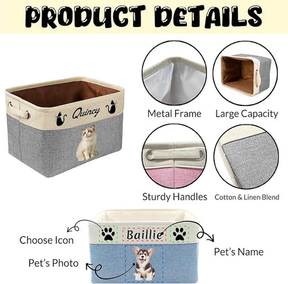 Customized Pet Toy Storage Basket - Personalized Dog & Cat Toy Organizer with Name, Foldable & Durable Fabric Bin for Pet Supplies, Organizer for Toys, Coats, Clothing, Blankets Blue