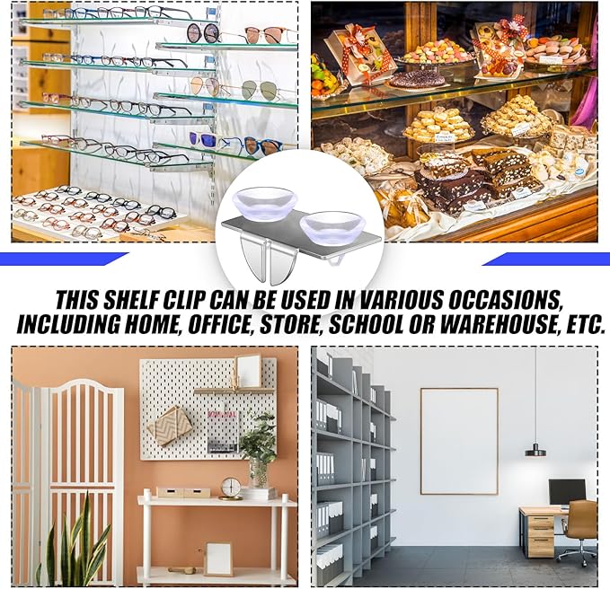 Tandefio 20 Pcs Center Shelf Rest Clip with Rubber Cushion, Galvanized Metal Glass Shelf Brackets Balancing Clip for Brackets to Hang Glass, Metal, Wood