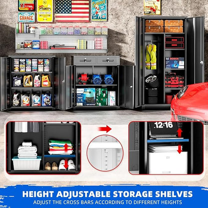 INTERGREAT Metal Garage Storage Cabinets with Lock,Steel Storage Cabinet with 2 Doors and 2 Adjustable Shelves, Small Lockable Office Steel Cabinet for Home, Warehouse, School(Black)
