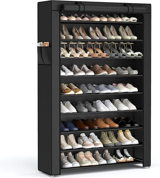 SONGMICS 10-Tier Shoe Rack, Shoe Storage Cabinet with Dustproof Cover, Free-Standing Shoe Storage Organizer for Closet, Entryway, Hold 40-50 Pairs of Shoes, for Sneakers, High Heels, Black URXJ36HV1