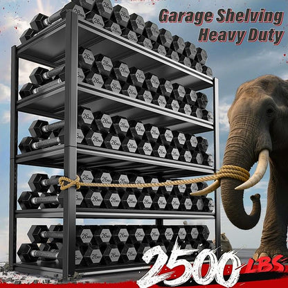 REIBII 48" W Garage Shelving 2500LBS Storage Shelves Adjustable Metal Shelving Heavy Duty Garage Shelves for Warehouse Pantry Basement 48" W x 72" H x 18" D