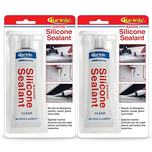 STAR BRITE Marine Silicone Sealant - Waterproof, Durable, UV Resistant, for Fiberglass, Metal, Wood, Glass, Ceramic & More 2.8 OZ. (082102P) (Pack of 2)