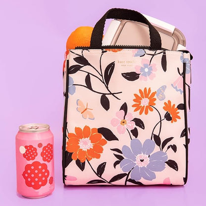 kate spade new york Portable Soft Cooler Lunch Bag, Thermal Tote with Insulated Interior Lining and Storage Pocket, Lunch Tote for Women, Floral Garden