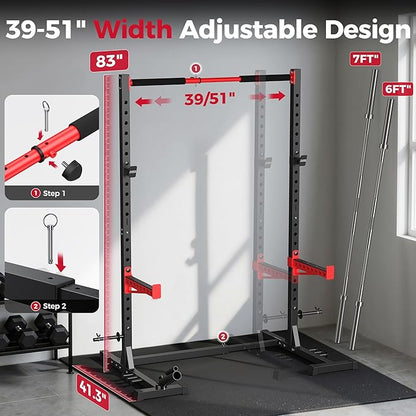 FLYBIRD Squat Rack with Pull-Up Bar, Adjustable Multi-Functional Power Rack, Inner Width Squat Rack Stand Suitable for 6FT,7FT Barbell for Home Gym Equipment…
