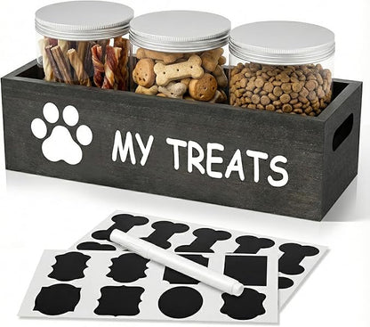 Dog Treat Container Airtight Storage Jars Set of 3 - Clear Plastic Pet Treat Canister with Lids - Dog Food Container for Countertop Organization (grey)